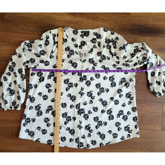 Lane Bryant Blouse Size 16 Button Up Black White Floral Balloon Sleeve Boho Top - Picture 3 of 16